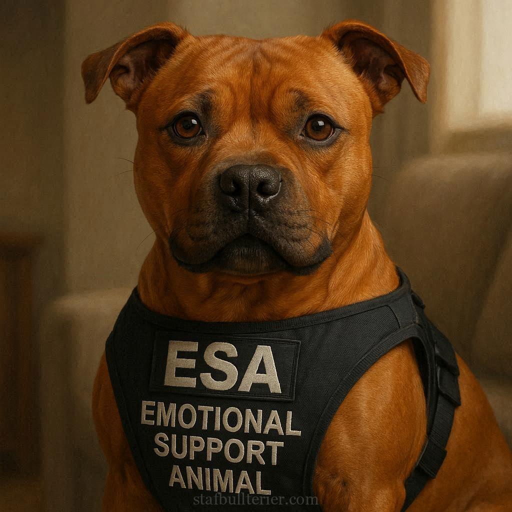 Emotional Support Animal: Pes jako emocionální podpora. 1 Emotional Support Animal: Pes jako emocionální podpora. stafordšírský bulteriér ilustrace